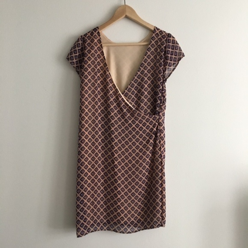 Peppermint Checks Print Cap Sleeves Lined Shift Dress Faux Wrap Womens S…
